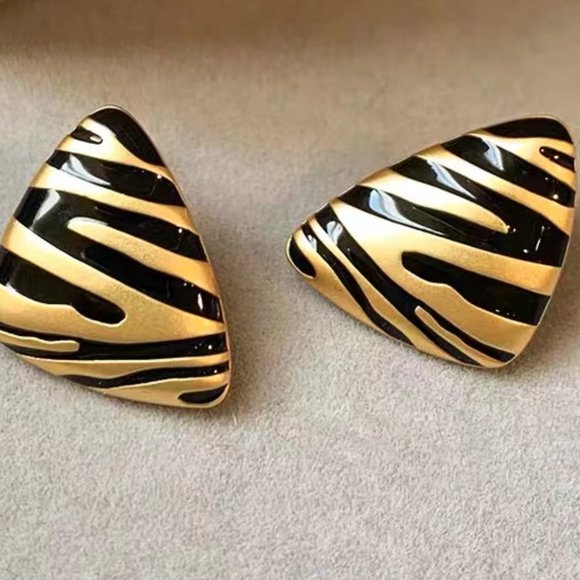 Black and gold zebra drop glaze earring girl - Picture 2 of 5